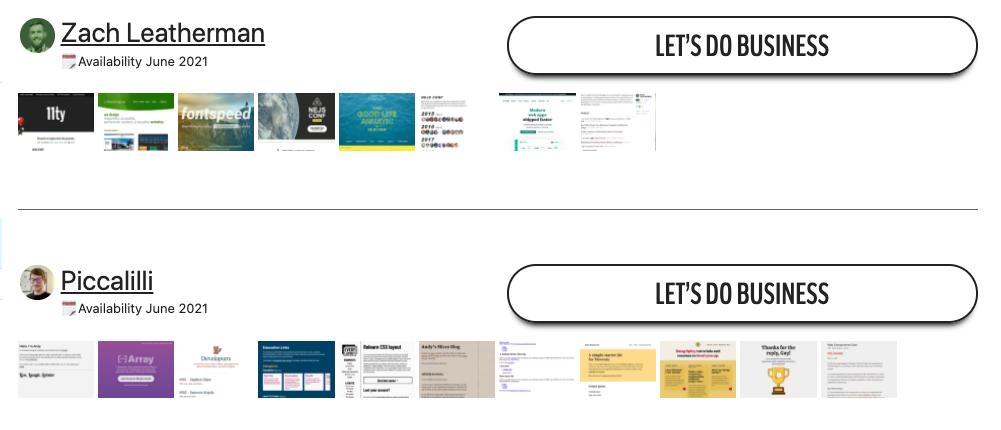 Sample rendering of a few fake network entries